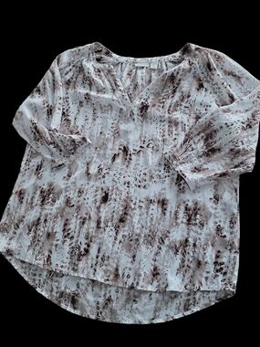 mercer & madison Brown and Cream Printed Split-Neck Blouse